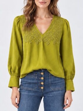 Joie Green Embroidered Lyocell Peasant Blouse Size Small NWT